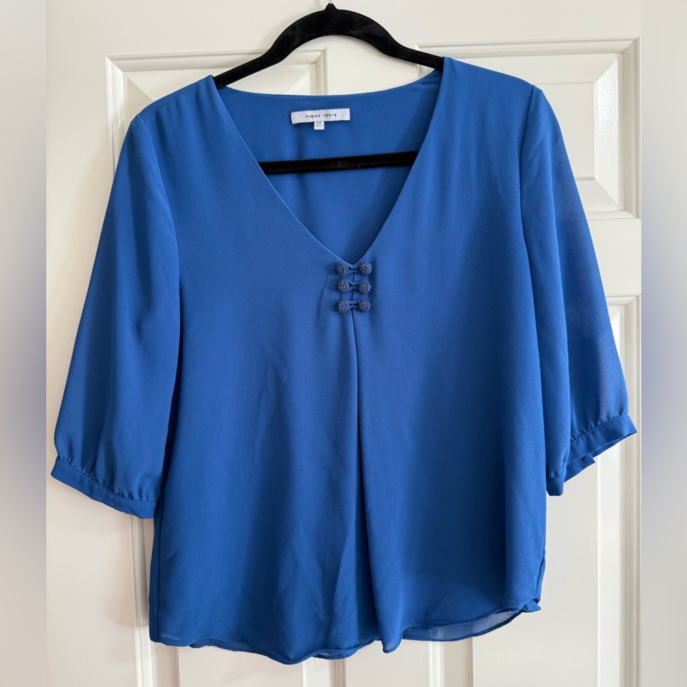 Naked Zebra Royal Blue Blouse with Button Detail